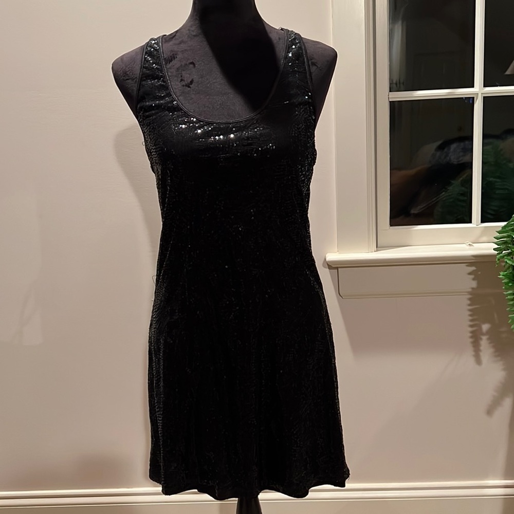 Black sequin bodycon racer back fully lined mini party dress